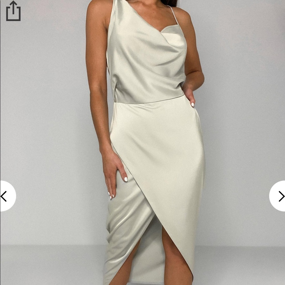 Missguided Cream Satin Asymmetric Drape Midi dress